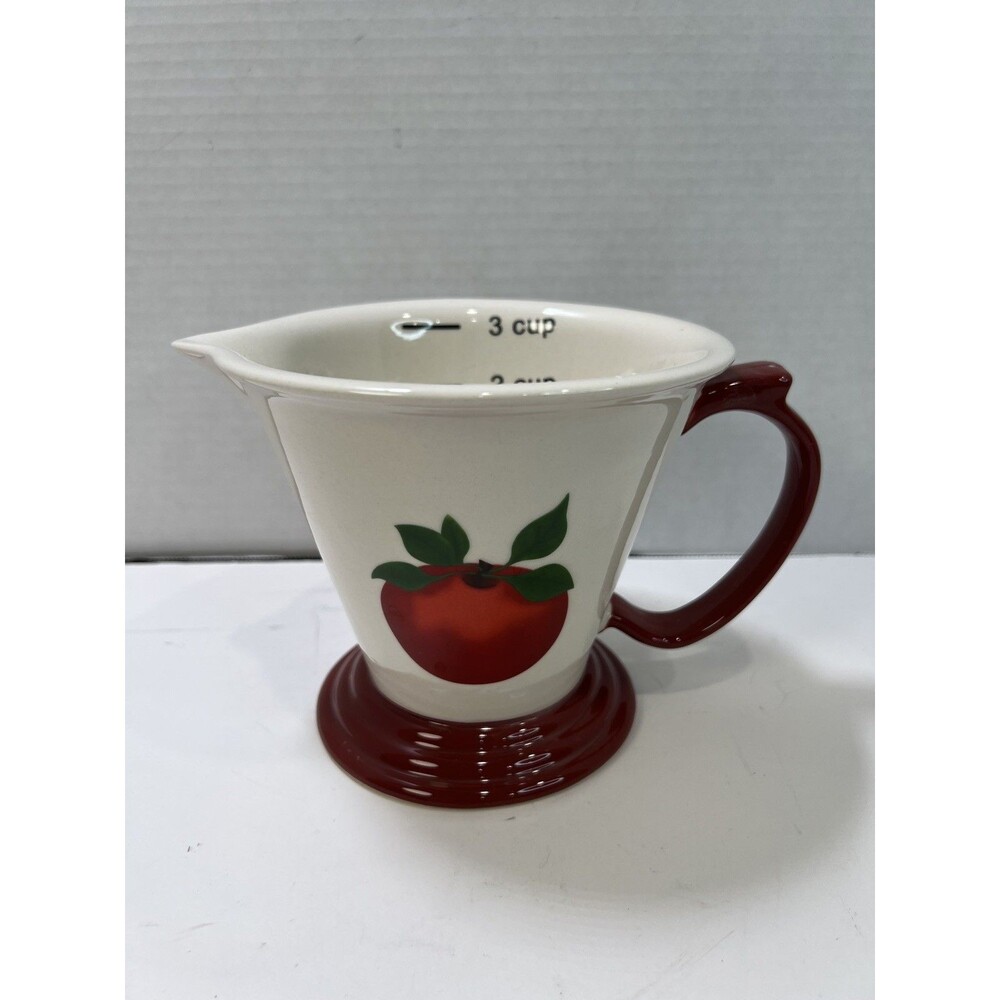 Red Apple Measuring Cup Large Pitcher Pedestal Ceramic Vintage Kitchen 3 Cup